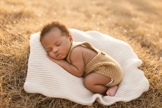 Beige Romper with light-skinned baby overhead view