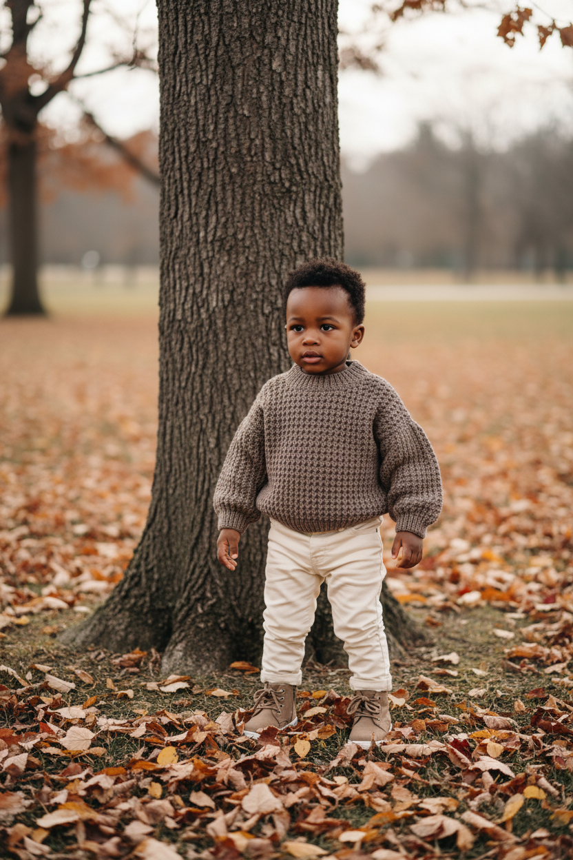 Dropped Shoulder Cardigan in winter setting near tree