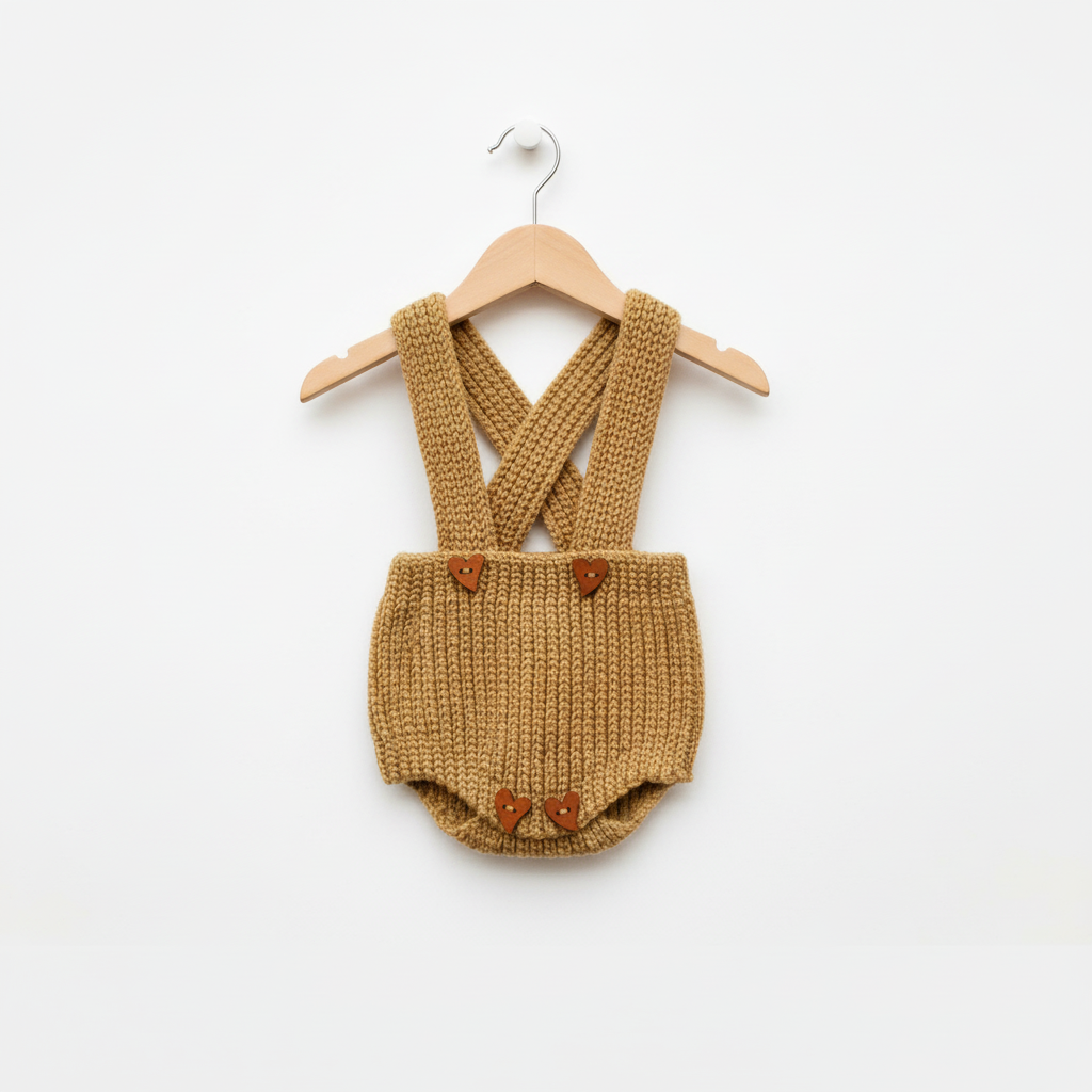 Knitted romper on wooden hanger