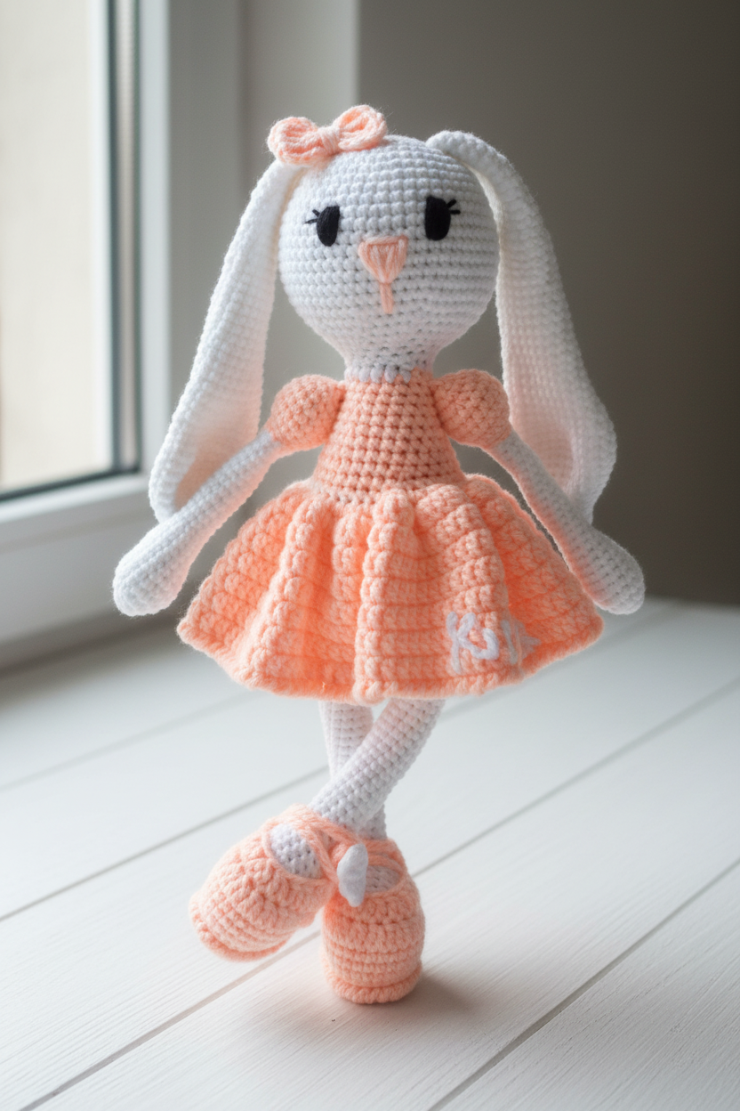 Peach Bunny — White Wooden Background