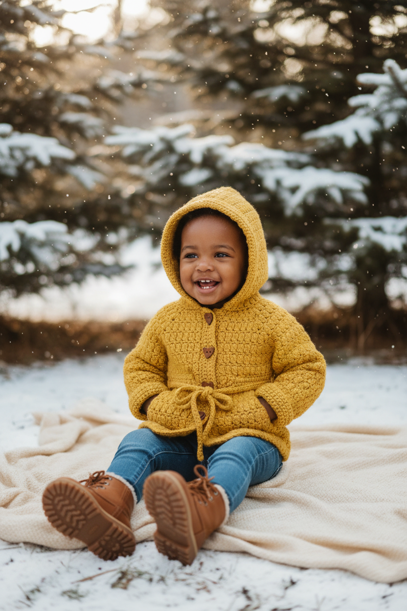 Raincoat Cardigan in winter setting
