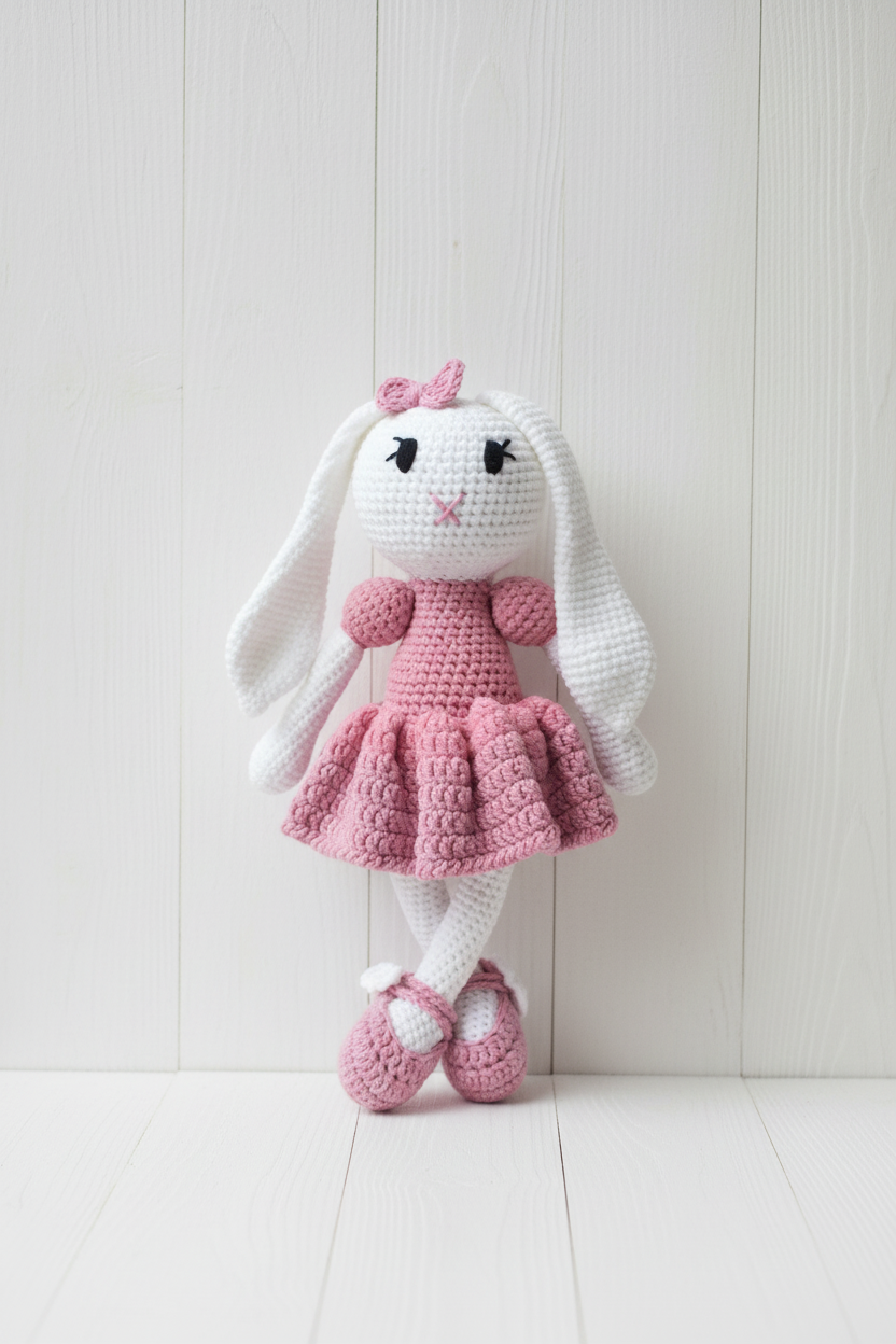 Two-Tone Pink Bunny — White Wooden Background